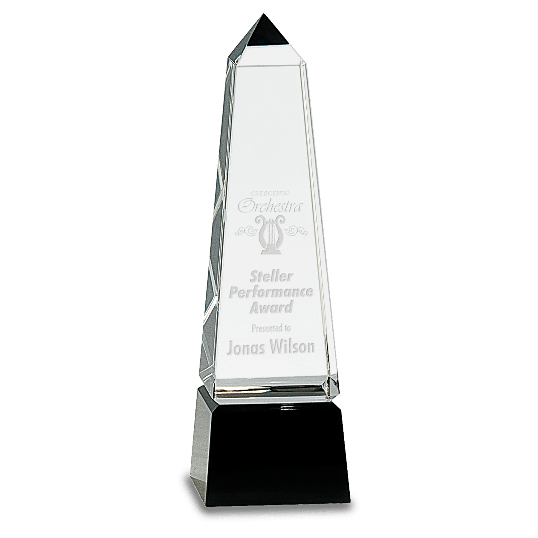 Obelisk Crystal on Black Pedestal Base