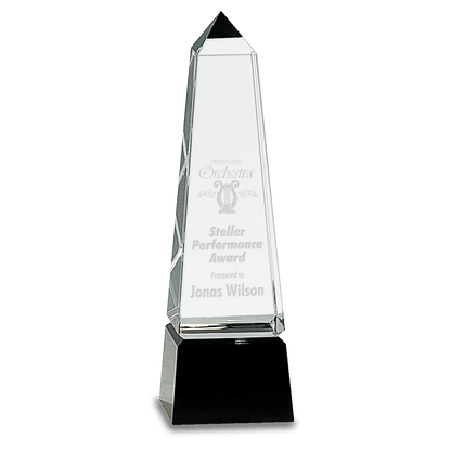 Obelisk Crystal on Black Pedestal Base