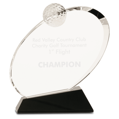 7 1/4" Clear Crystal Oblong Golf Award on Black Crystal Base