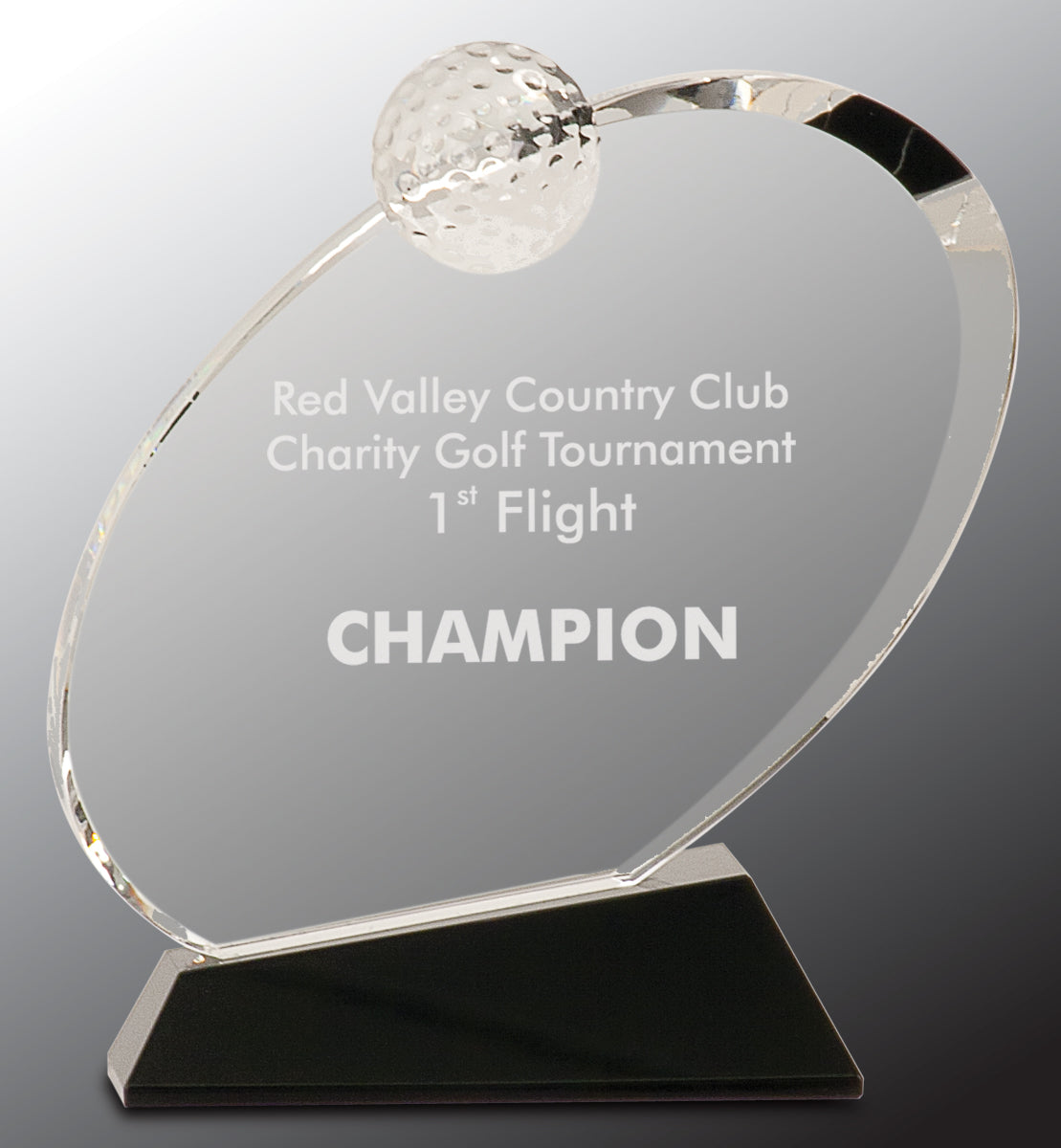 7 1/4" Clear Crystal Oblong Golf Award on Black Crystal Base