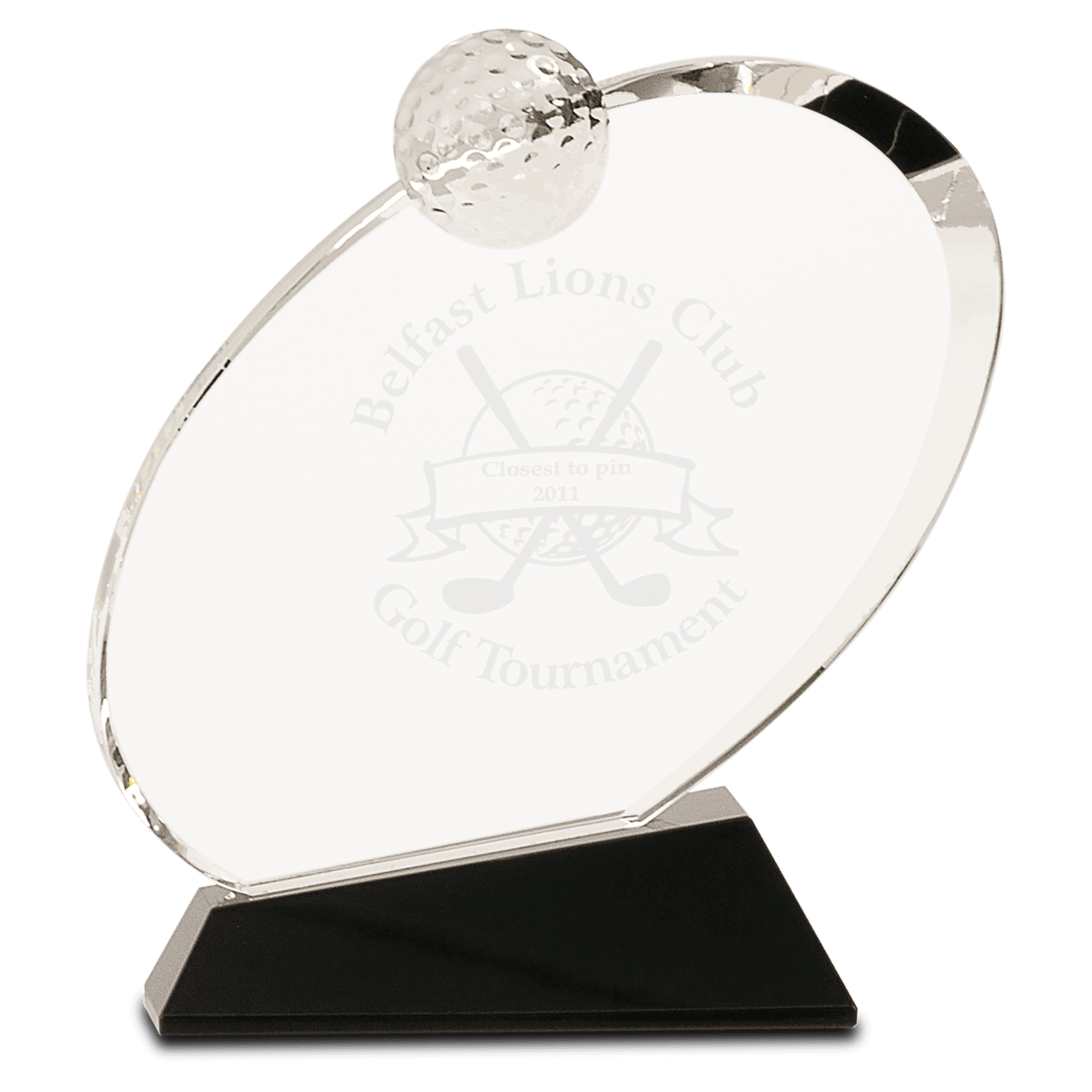 6"Clear Crystal Oblong Golf Award on Black Crystal Base
