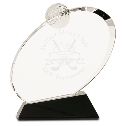 6"Clear Crystal Oblong Golf Award on Black Crystal Base