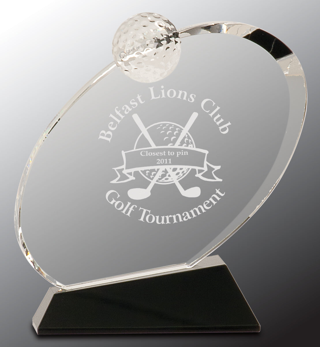 6"Clear Crystal Oblong Golf Award on Black Crystal Base