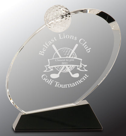 6"Clear Crystal Oblong Golf Award on Black Crystal Base