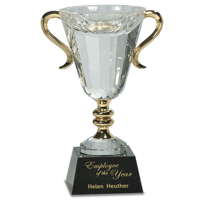 10" Crystal Cup with Gold Handles and Stem