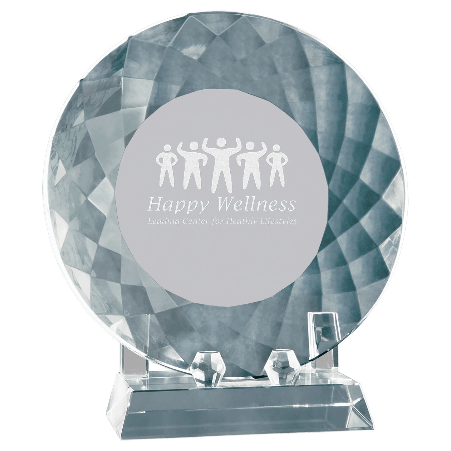 Crystal Round Bevald Standing Plate with Rectangle Base