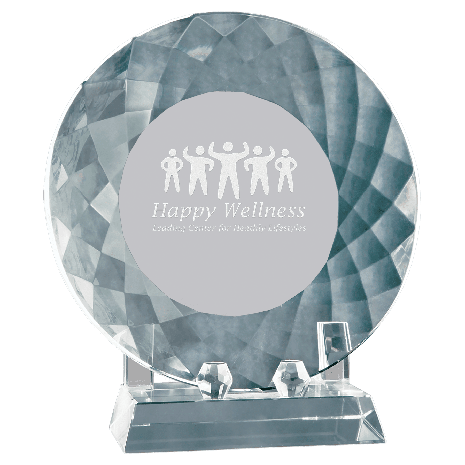 Crystal Round Bevald Standing Plate with Rectangle Base