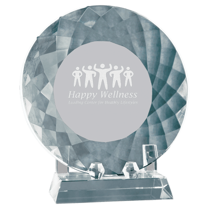 Crystal Round Bevald Standing Plate with Rectangle Base