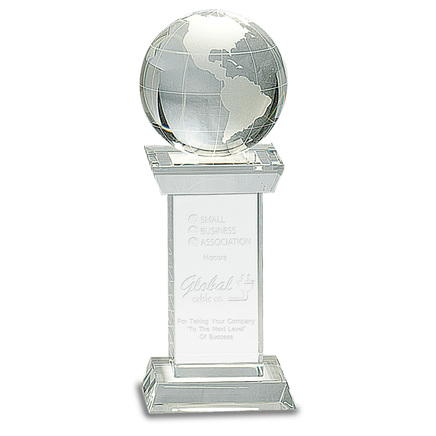 Crystal Globe on Clear Recangle Tower Base