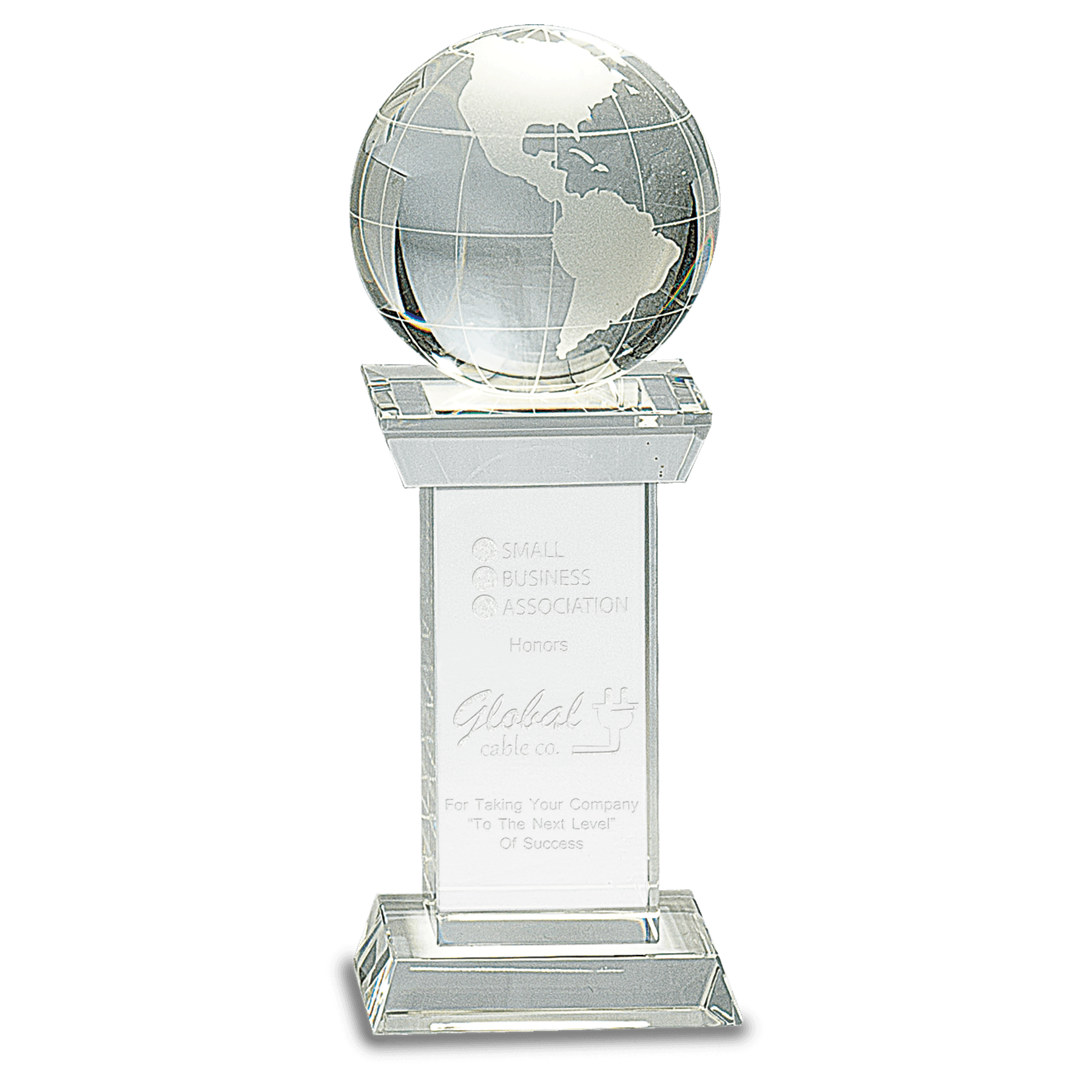 Crystal Globe on Clear Recangle Tower Base