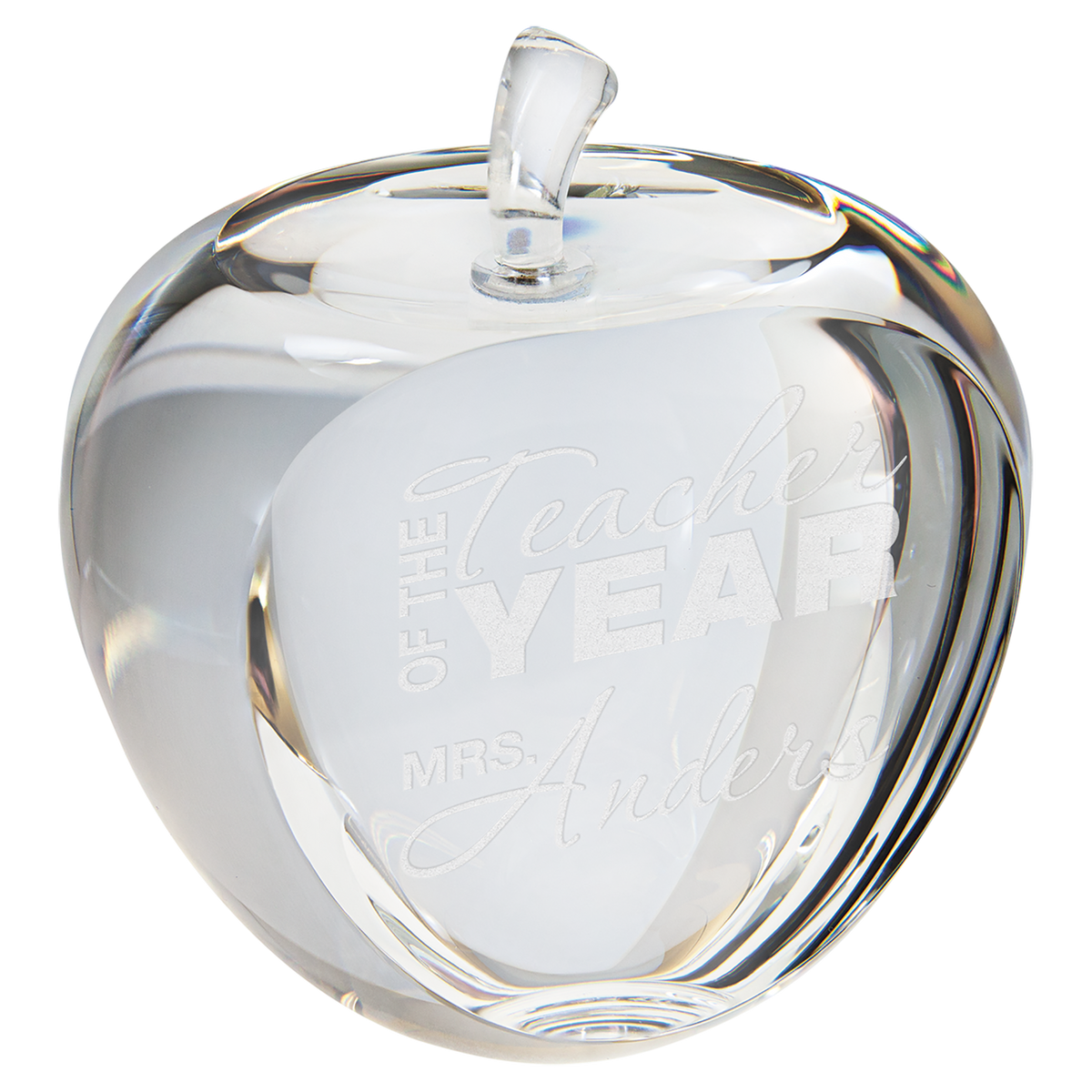 3 3/4"Crystal Clear 3D Apple with Flat Face