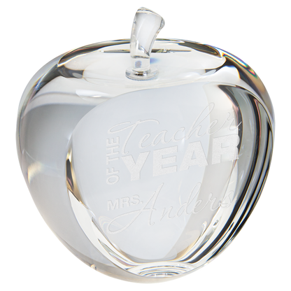 3 3/4"Crystal Clear 3D Apple with Flat Face
