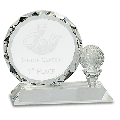 5 1/4"Round Facet Crystal with Golf Ball on Clear Pedestal Base
