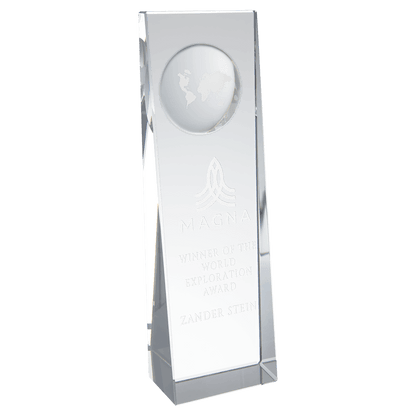 Clear Crystal Slant Front Rectangle with Engraved Globe