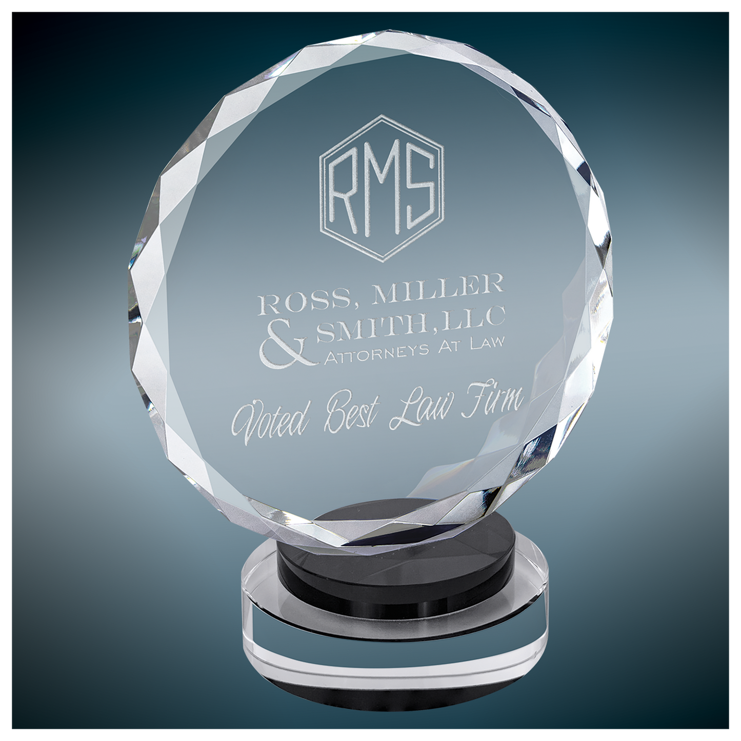7''  Round Facet Crystal on Black & Clear Round Base