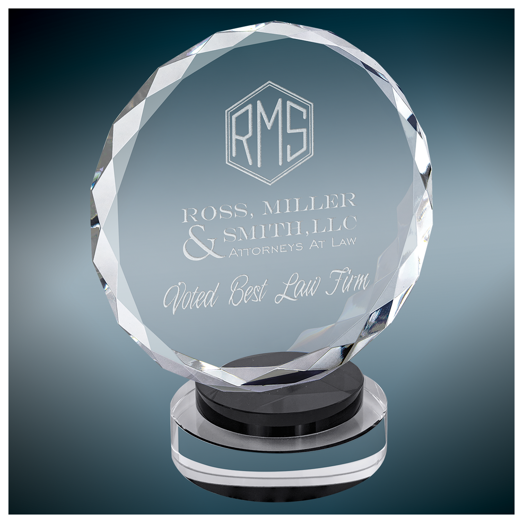 7''  Round Facet Crystal on Black & Clear Round Base