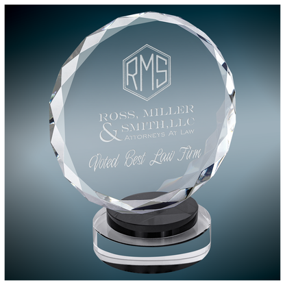 7''  Round Facet Crystal on Black & Clear Round Base