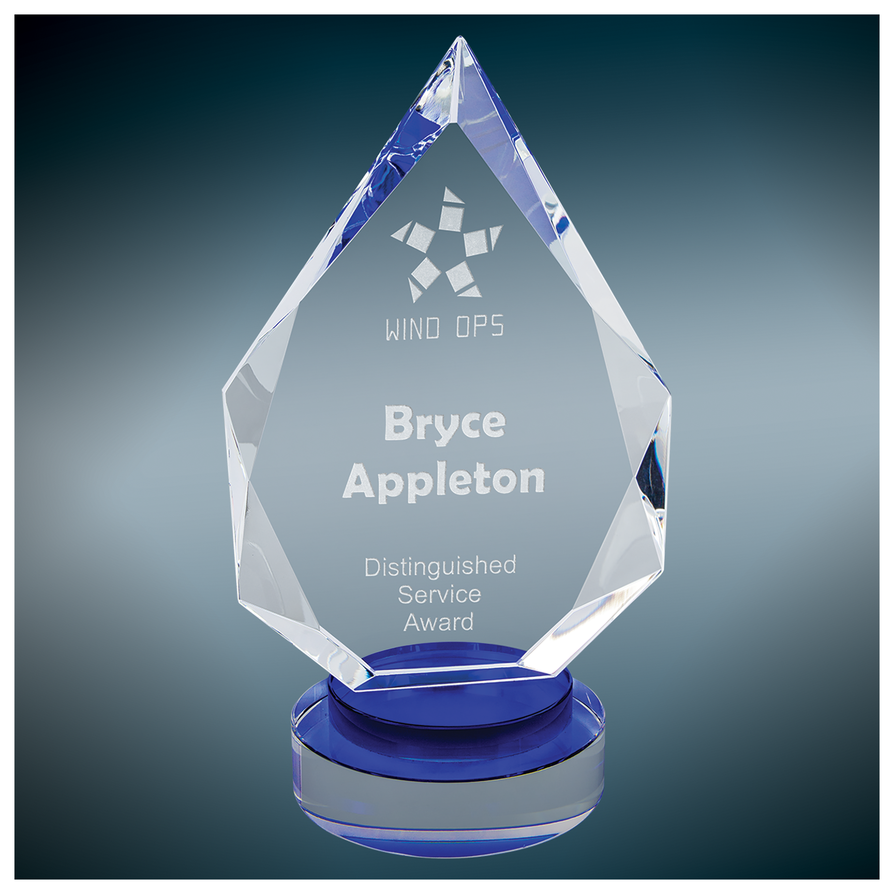8 1/4" Diamond Crystal on Blue & Clear Round Base