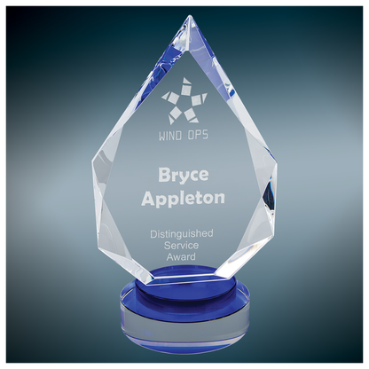 8 1/4" Diamond Crystal on Blue & Clear Round Base