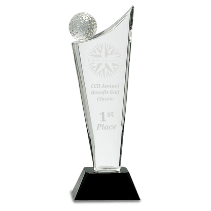 10 3/4" Clear Crystal Golf Wave on Black Pedestal Base