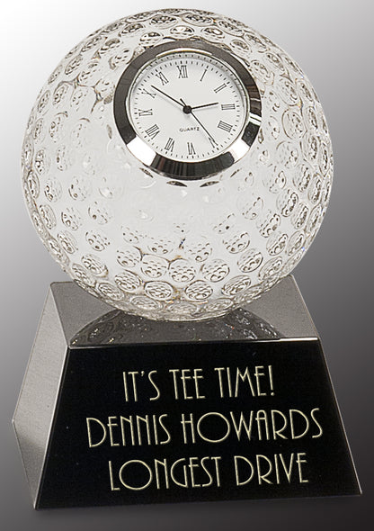 5'' Clear Crystal Golf Ball Clock with Black Pedestal Base