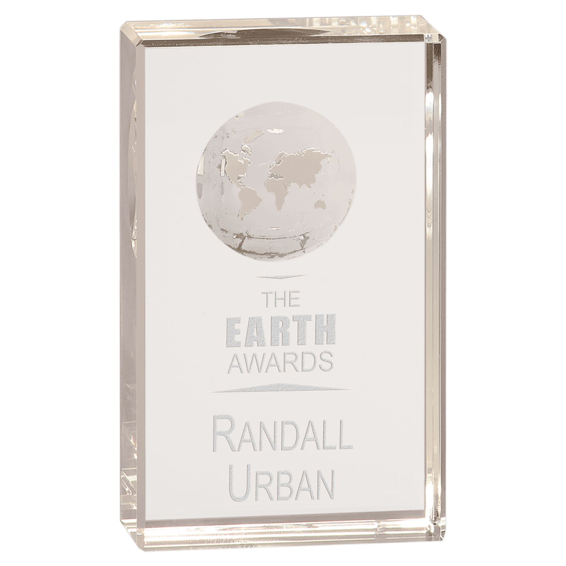 Crystal Clear Rectangle Free Standing with Etched Globe