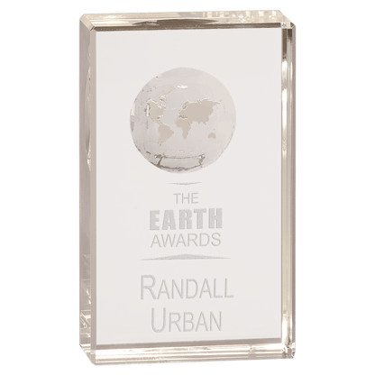 Crystal Clear Rectangle Free Standing with Etched Globe