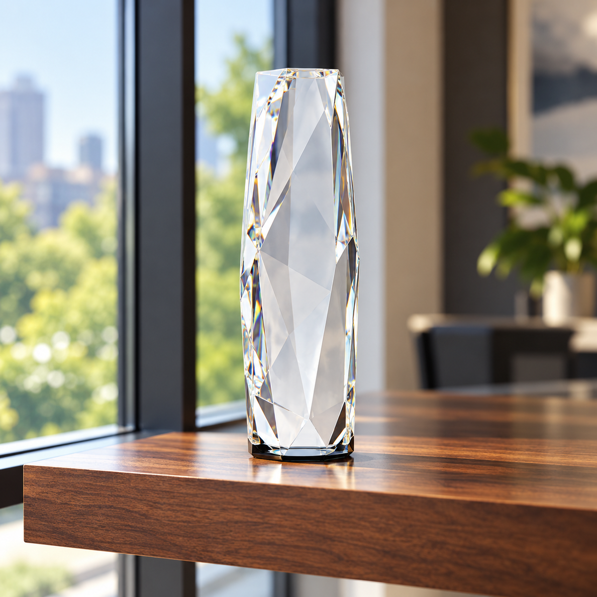 8" Clear Crystal Facet Tower