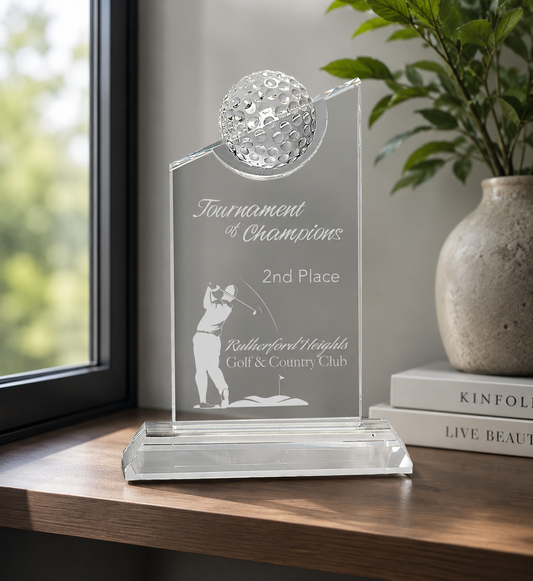 7 1/4"Clear Crystal with Inset Crystal Golf Ball on Clear Base