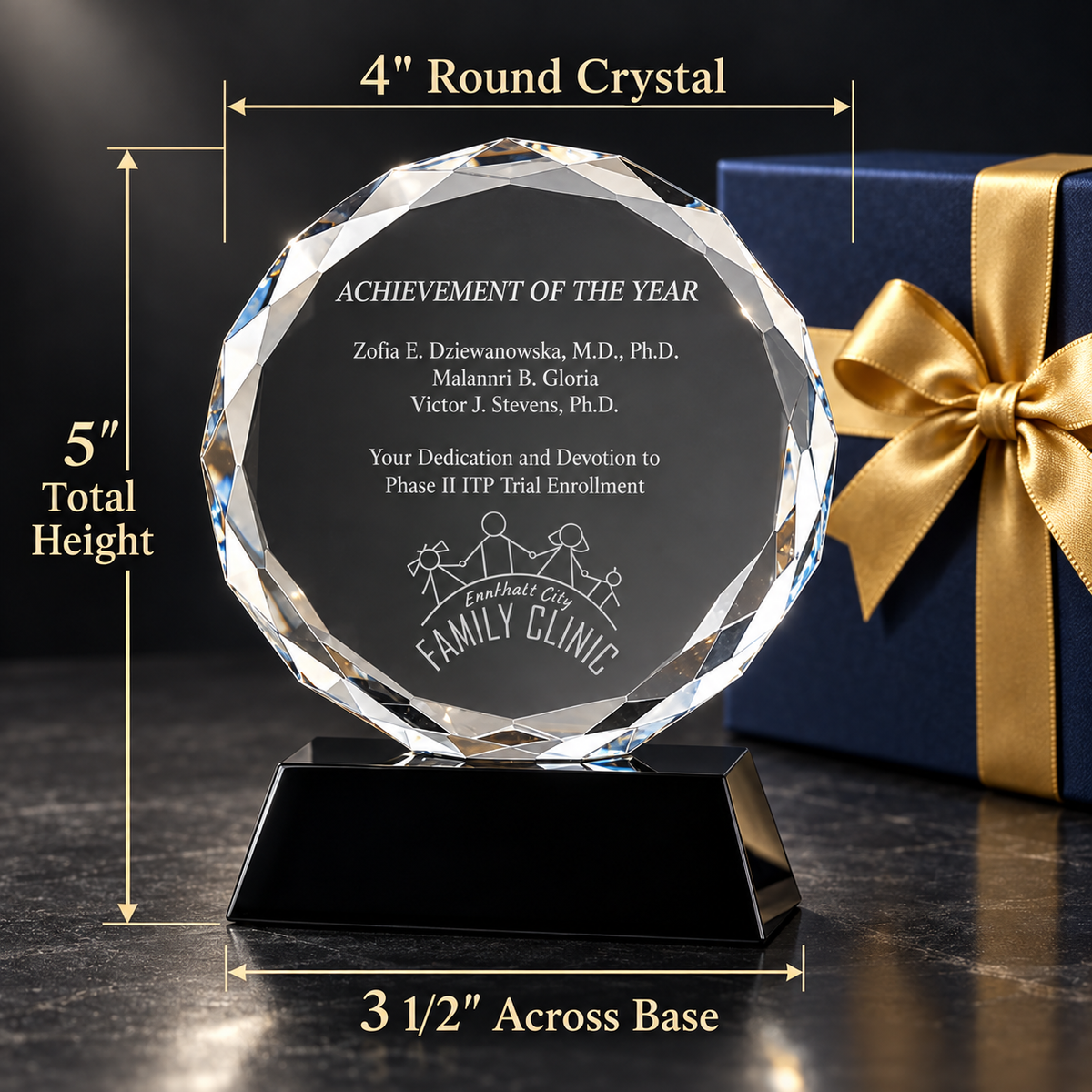 5" Tall Facet Crystal on Black Pedestal Base