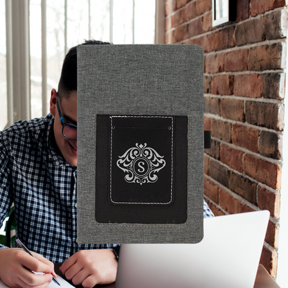 5 1/4" x 8 1/4" Gray w/Black Laserable Leatherette Journal with Cell/Card Slot