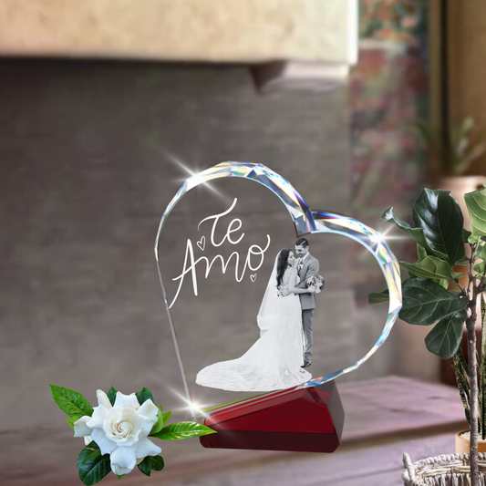 3D Heart Crystal on Slanted Red Base