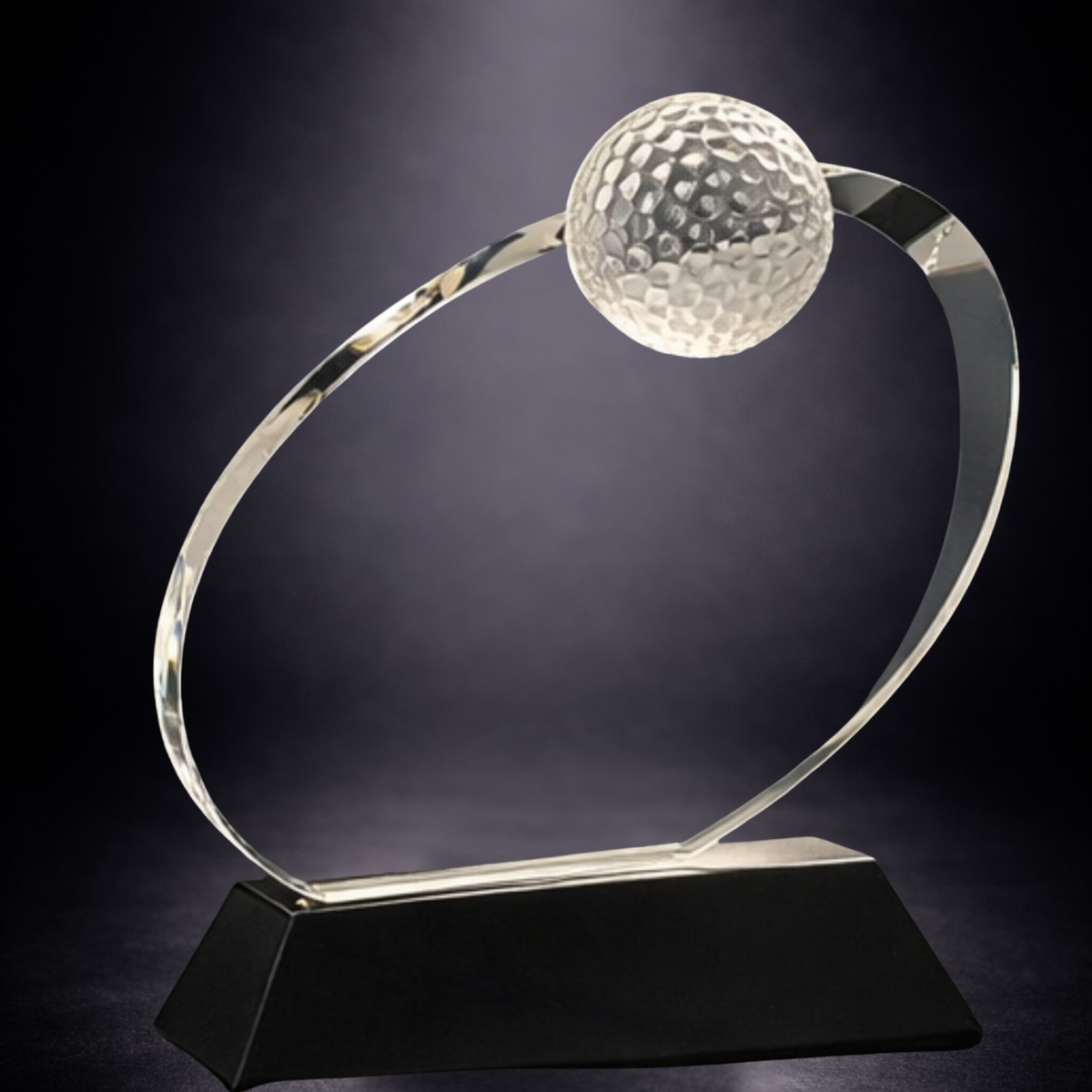 6" Clear Crystal Oblong Golf Award on Black Crystal Base