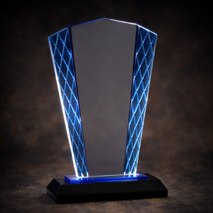 9 1/2" Clear Fan Accent Glass on Blue & Black Reflective Base