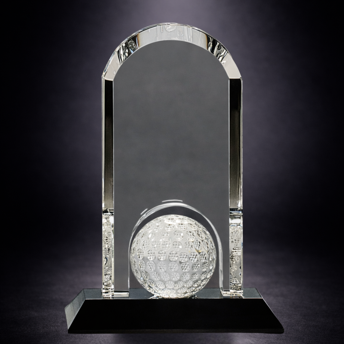 9" Clear Crystal Dome with Inset Golf Ball on Black Pedestal Base