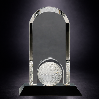 9" Clear Crystal Dome with Inset Golf Ball on Black Pedestal Base