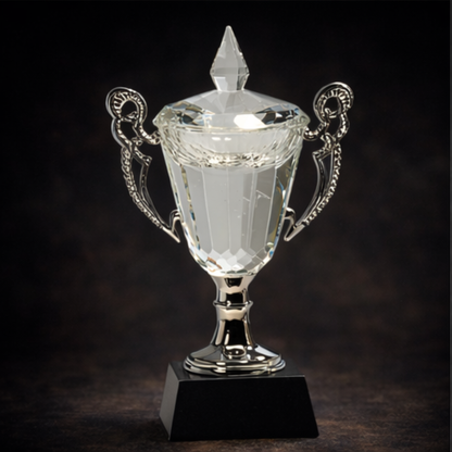 9 1/2" Crystal Cup with Silver Handles and Stem
