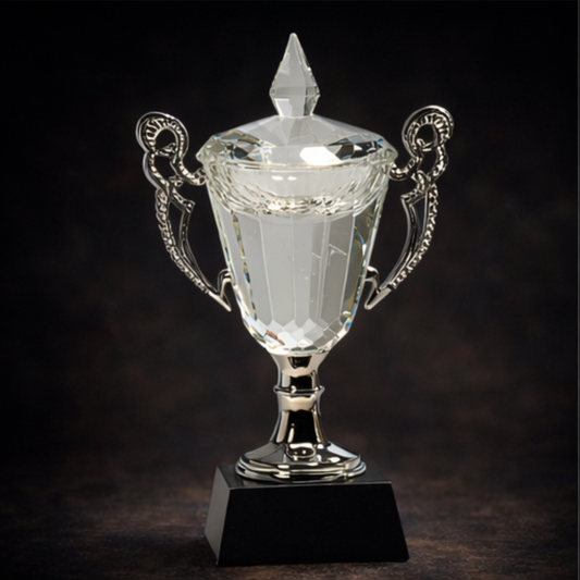 9 1/2" Crystal Cup with Silver Handles and Stem