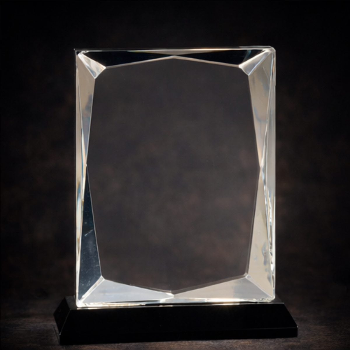 8" Clear Crystal Rectangle on Black Base