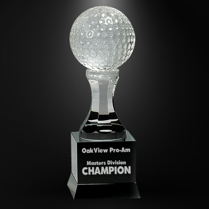 9" Crystal Golf Ball on Black Pedestal Base