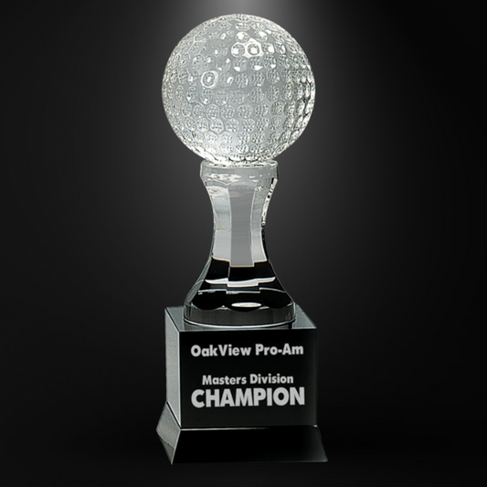 9" Crystal Golf Ball on Black Pedestal Base