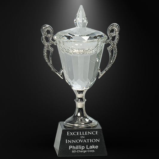 8" Crystal Cup with Silver Handles and Stem