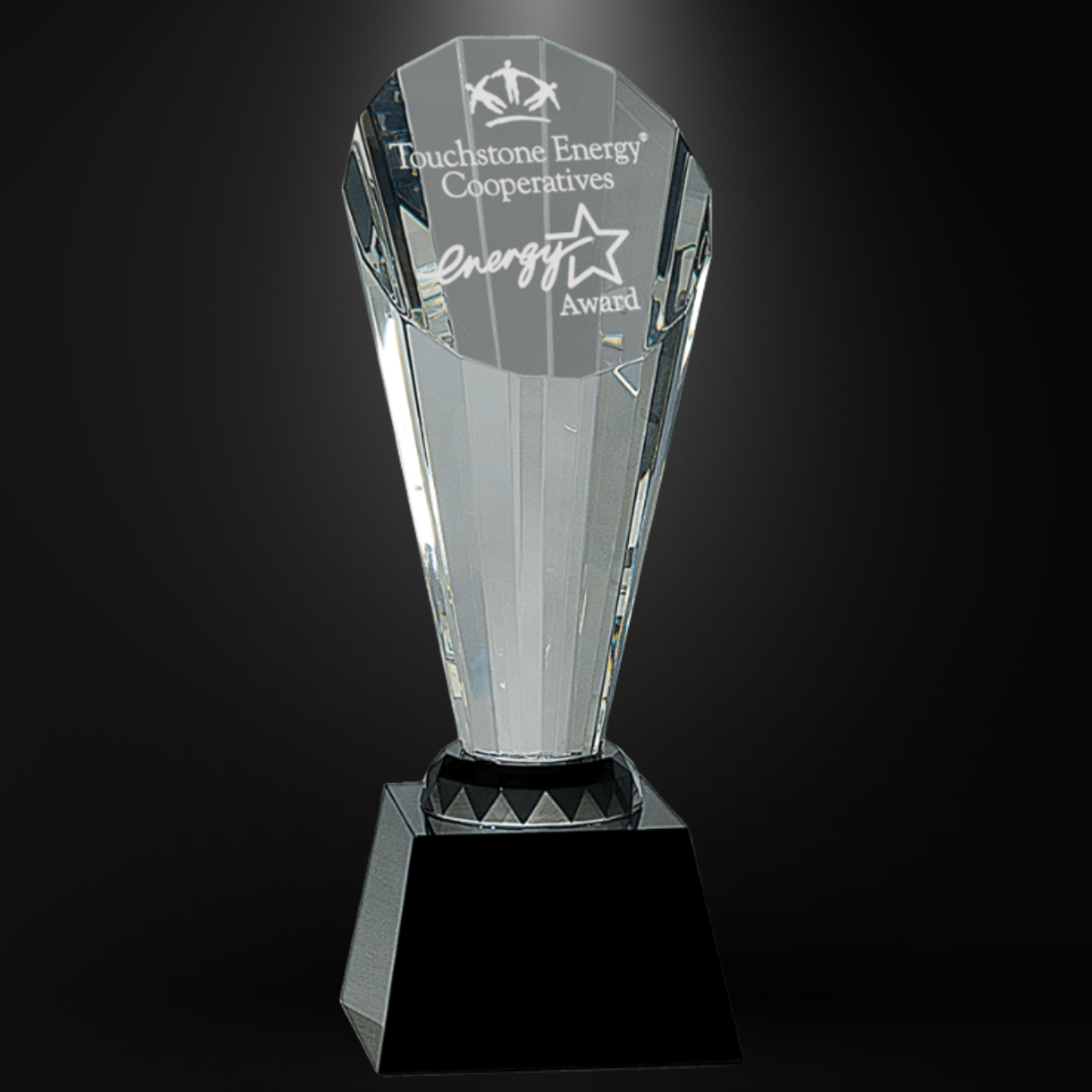 10" Clear Crystal Faceted Rising Spire on Black Base