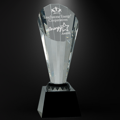 10" Clear Crystal Faceted Rising Spire on Black Base