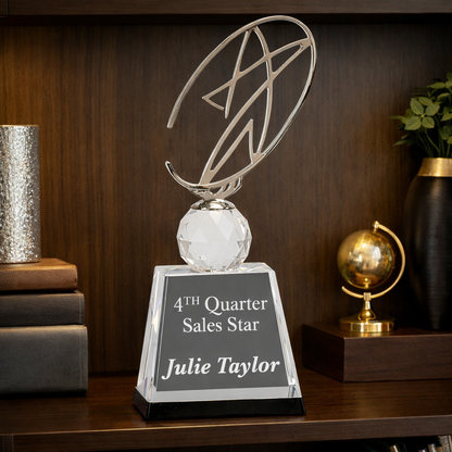 10" Clear/Black Crystal Award with Silver Metal Oval Star