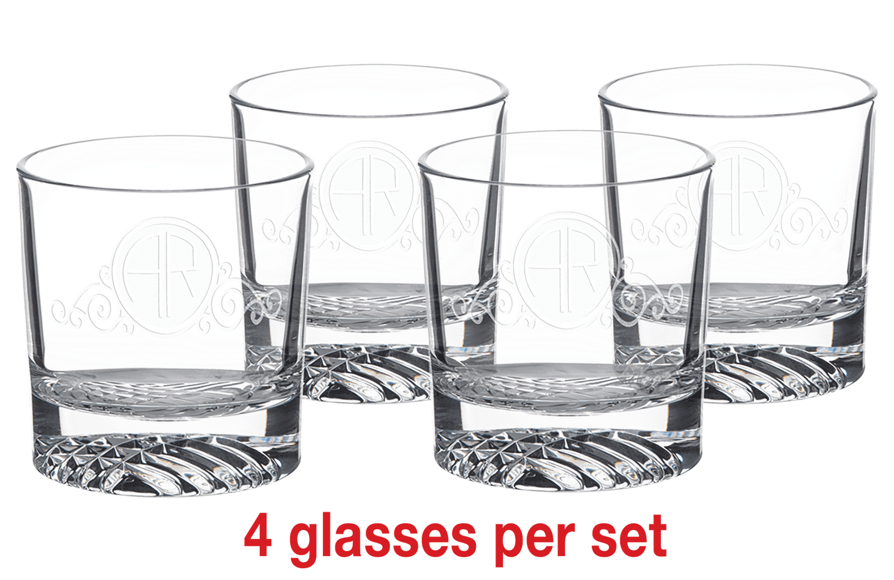 Four Polar Camel 9 oz. Round Rocks Glasses in Black Gift Box with Printed Paper Sleeve