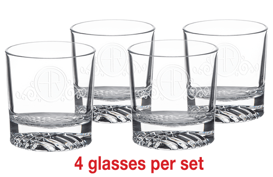 Four Polar Camel 9 oz. Round Rocks Glasses in Black Gift Box with Printed Paper Sleeve