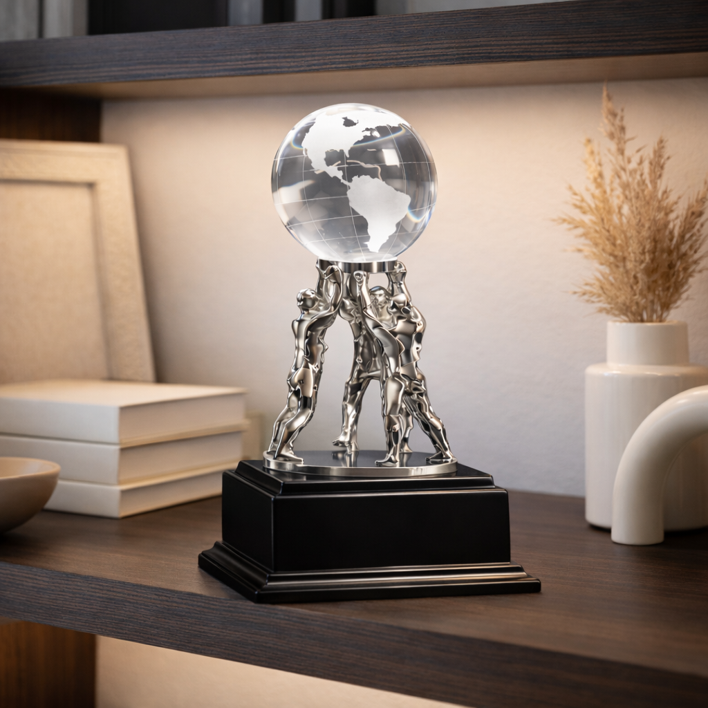 10" Clear Crystal Globe with Silver Men/Stand