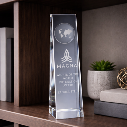 Clear Crystal Slant Front Rectangle with Engraved Globe