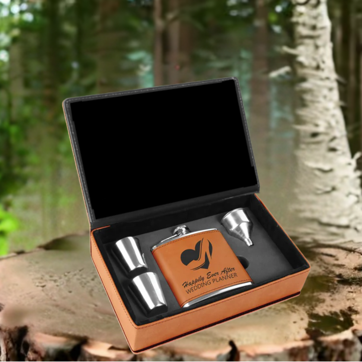 Leatherette and Stainless Steel Flask Gift Set